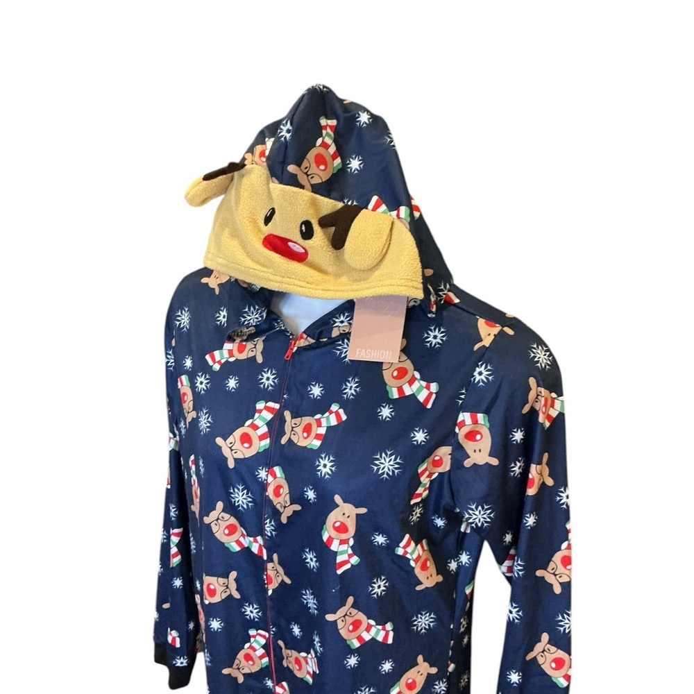 Funny Reindeer Hooded Pajamas for Dad Small – Cozy Family Christmas One-Piece